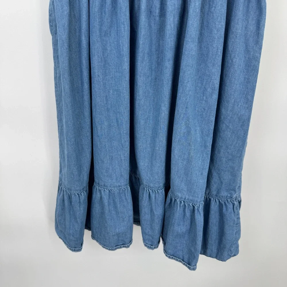 Janie and Jack Girls Blue Cotton Smocked Chambray Ruffle Dress Size 14